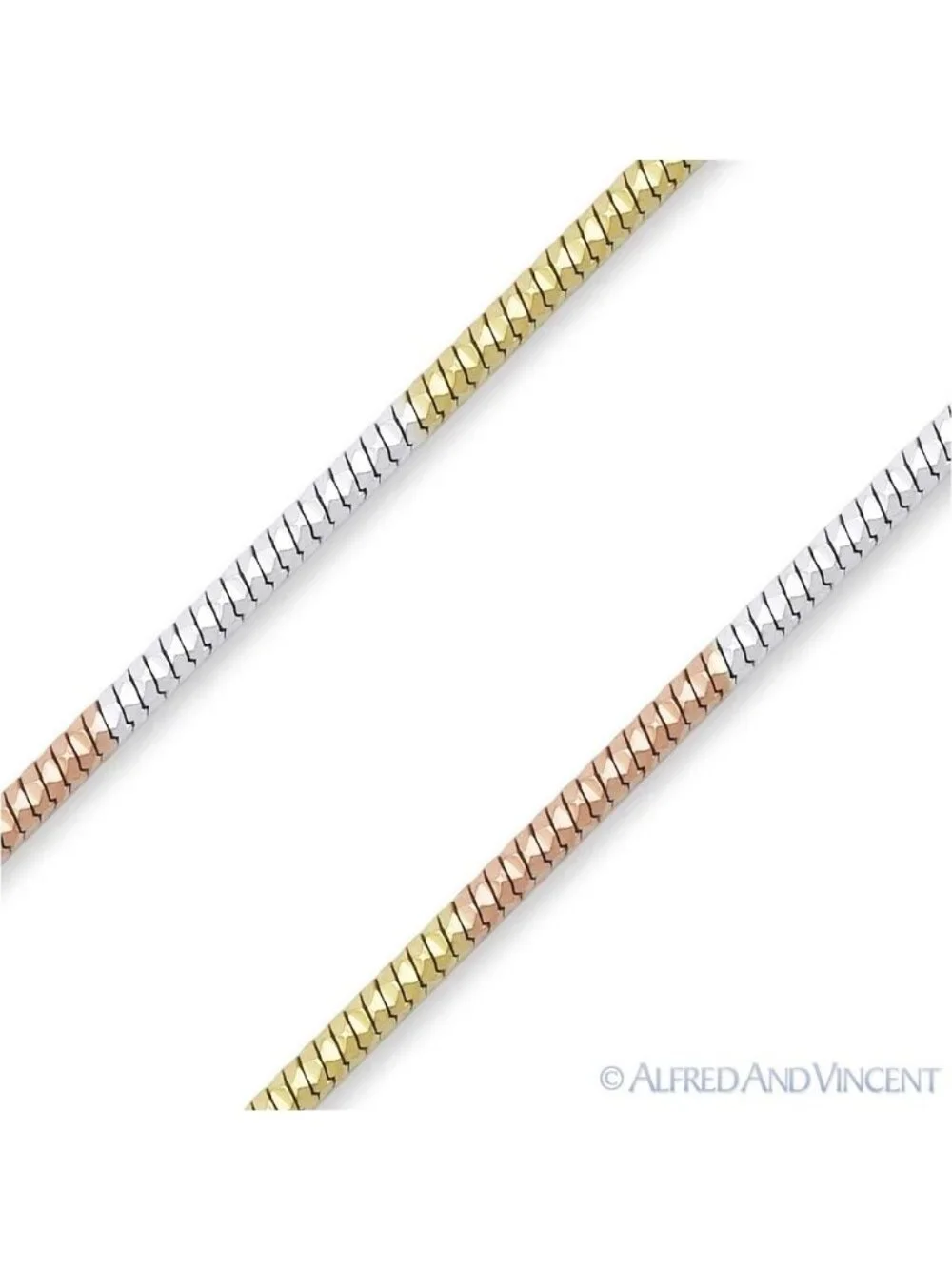 0.7mm D-Cut Snake Link Sterling Silver Chain Necklace w/ 14k Gold & Rhodium 20